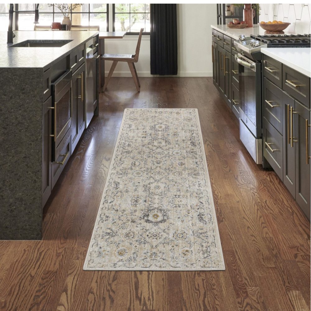 Traditional Oriental Area Rug Runner - Beige Blue Brown Tones - 30 x 98 inches