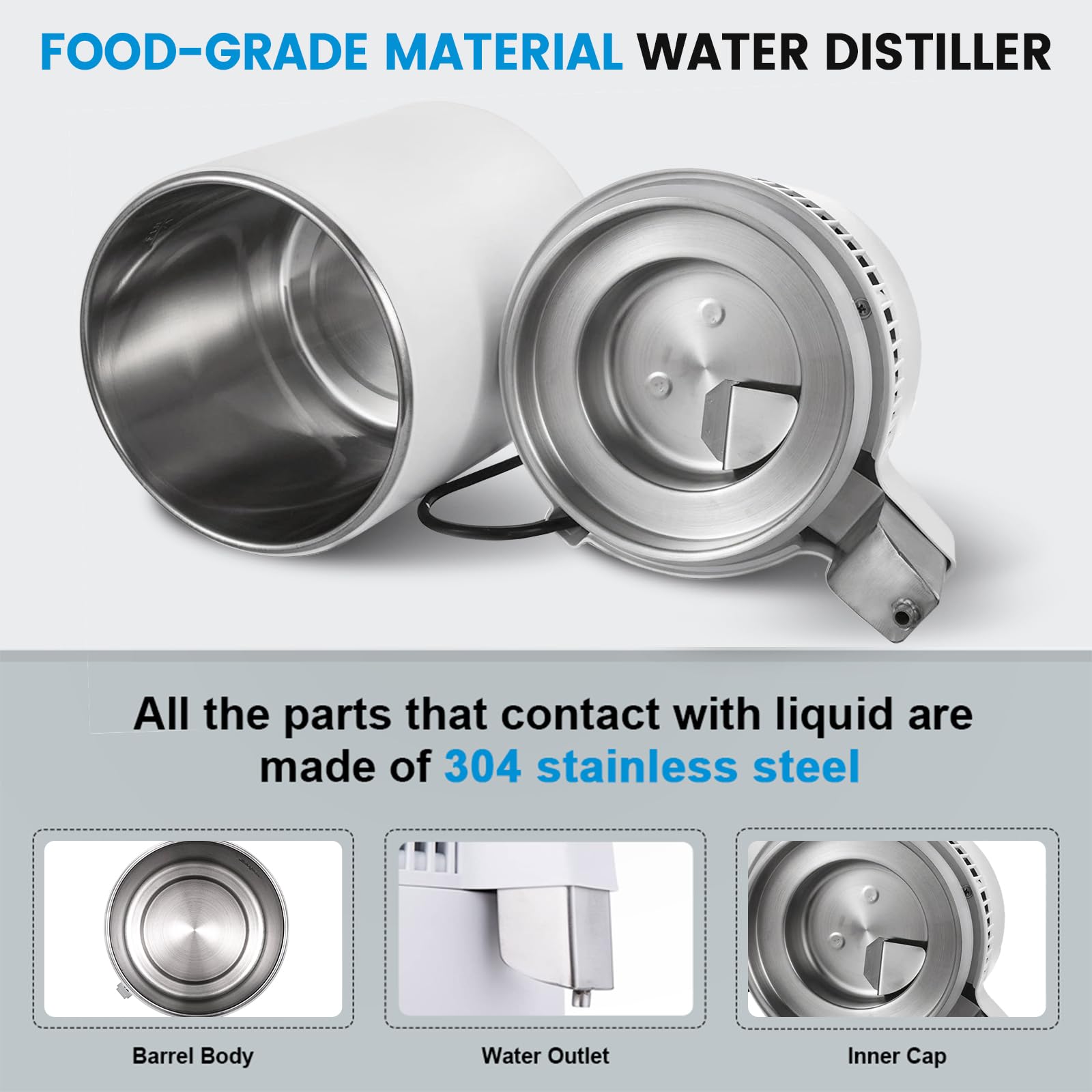 White 4L 750W Stainless Steel Water Distiller Machine