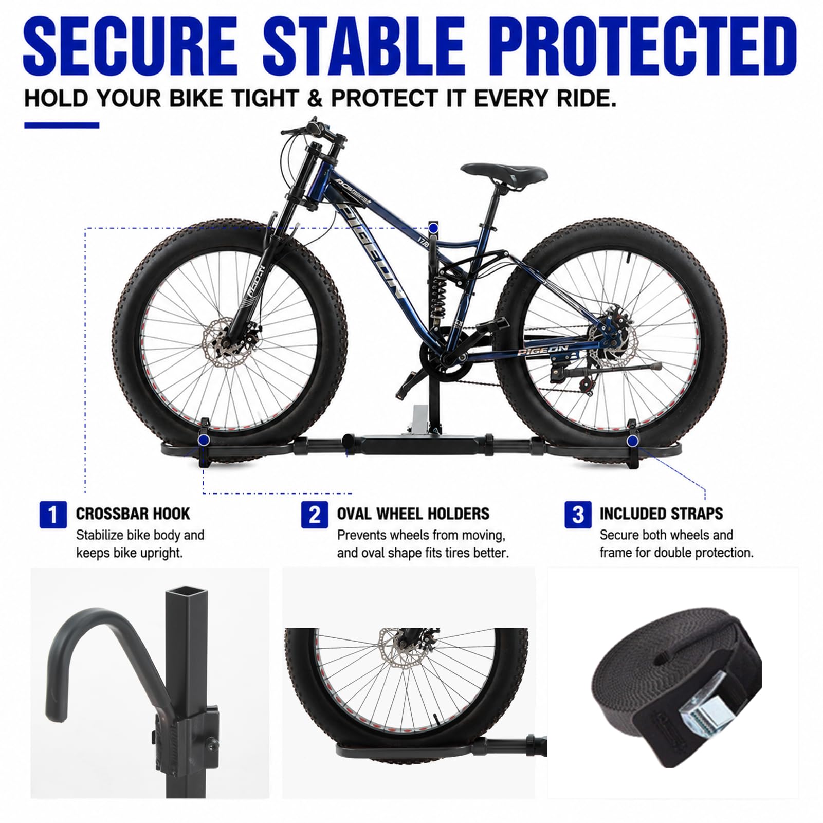 Platform Bike Rack for 2 Hitch Fits 1 E-Bike or Fat Tire Bike 120 lbs Capacity Black $194.25