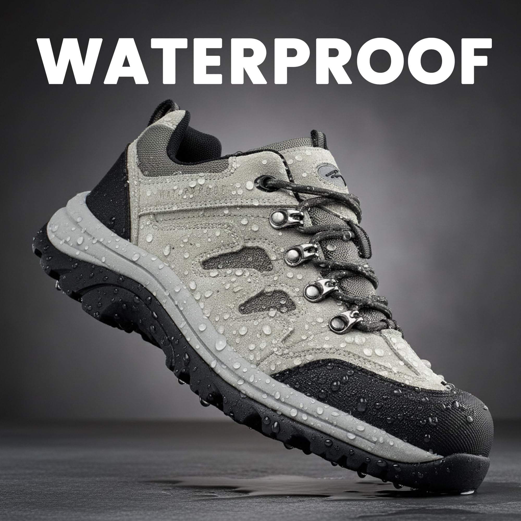 Mens Waterproof Lightweight Hiking Trekking Shoes Grey Suede Leather