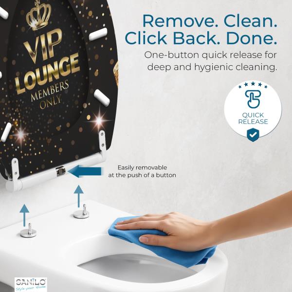 Sanilo Wooden Toilet Seat with Quick Release & Soft Close [ELONGATED] Decorative & Slow Close Molded Wood Seat - With One Click for Easy Installation & Cleaning - With Adjustable Fit (VIP-Lounge) Retail $59.00
