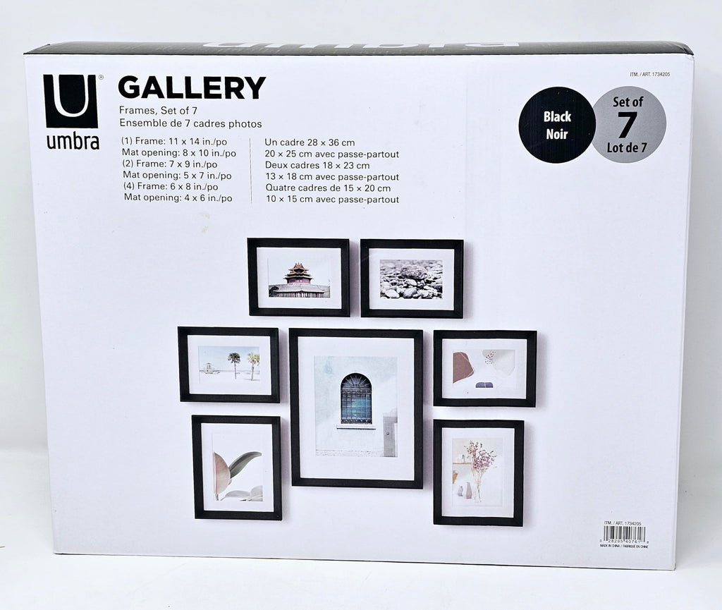 New As-Is Umbra Gallery Frames Black Set of 7 Various Sizes Retail $69.99