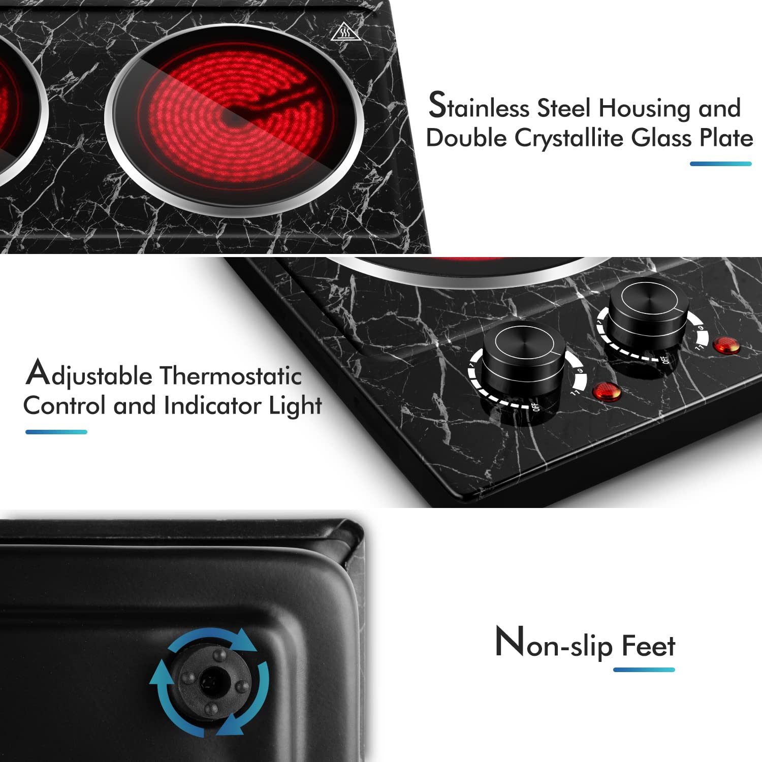 Double Burner Electric Hot Plate 1800W Infrared Countertop Stove Black Marble $56.25
