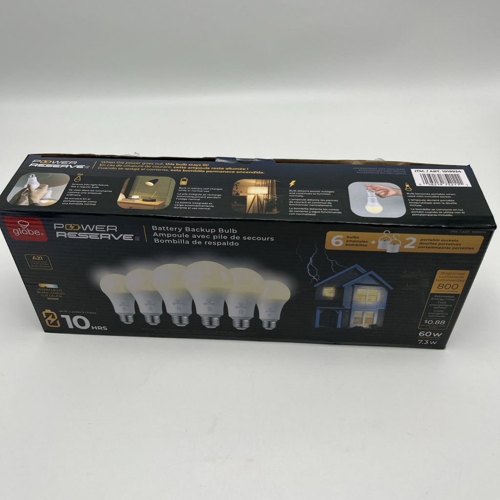 Open-Box New Globe LED Bulb with 60W Eq. 10 Hr Battery Backup 6-Count Retail $37.00