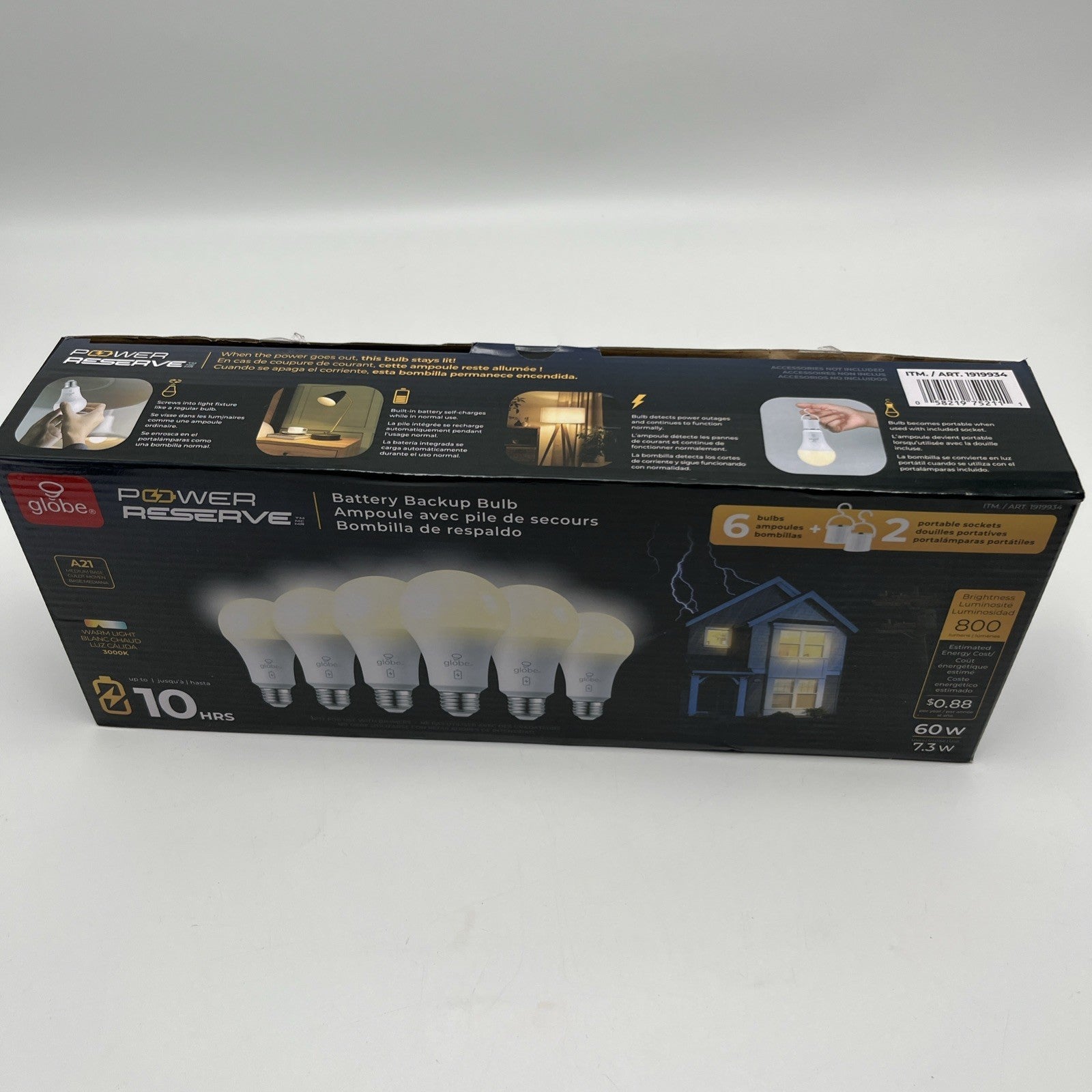 Open-Box New Globe LED Bulb with 60W Eq. 10 Hr Battery Backup 6-Count Retail $37.00