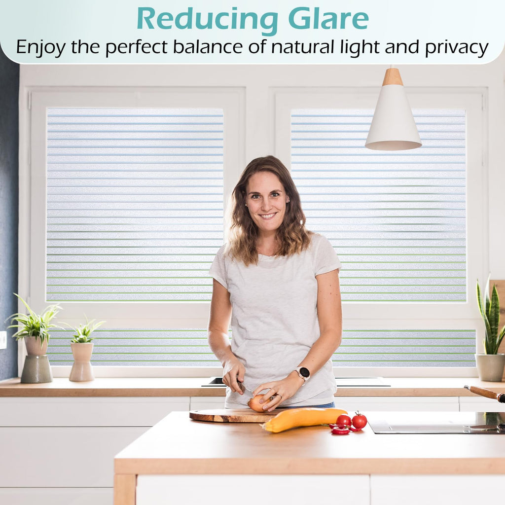 Frosted Glass Window Film Static Cling Striped Privacy Cover 23.6 x 78.7 Inches $18.00