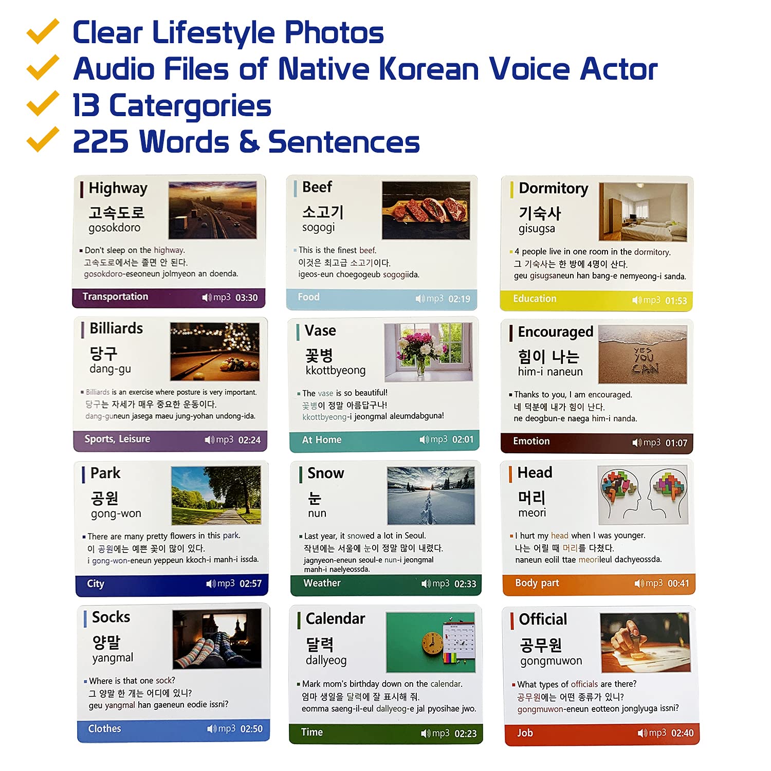 Open-Box New Wisdom Flashcard Learn Korean Vocabulary - 225 Cards Audio File Water-Resistant Retail $26.00