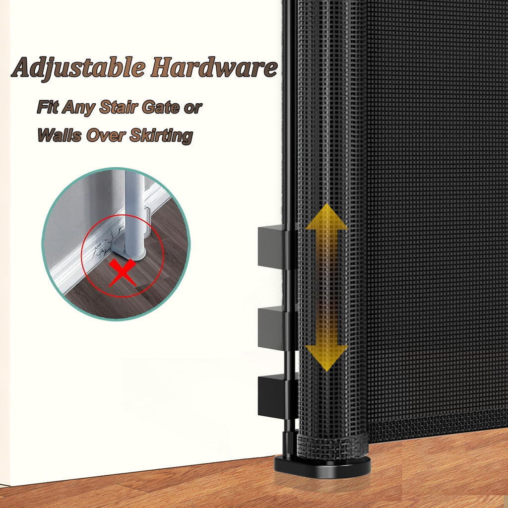 Retractable 42 Tall Reinforced No-Trip Baby Pet Safety Gate Black
