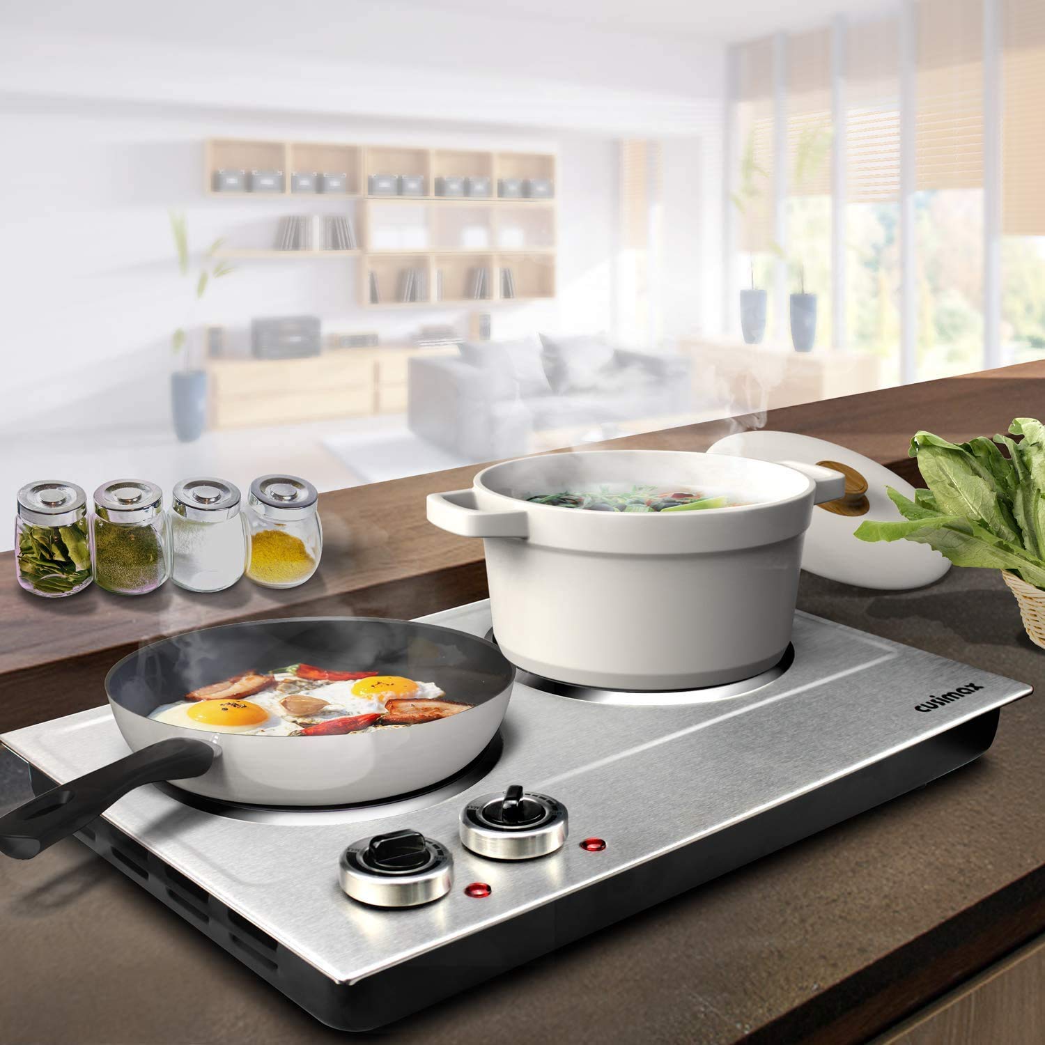 Dual Infrared Ceramic Electric Hot Plate Countertop Burner Silver