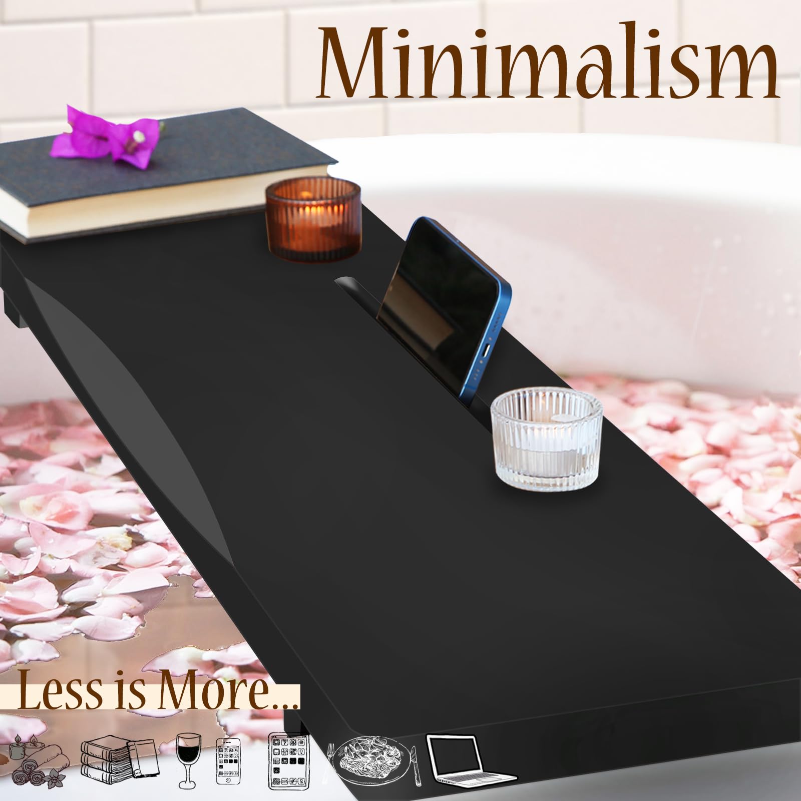 Black Bamboo Bathtub Tray 29.5 Inch