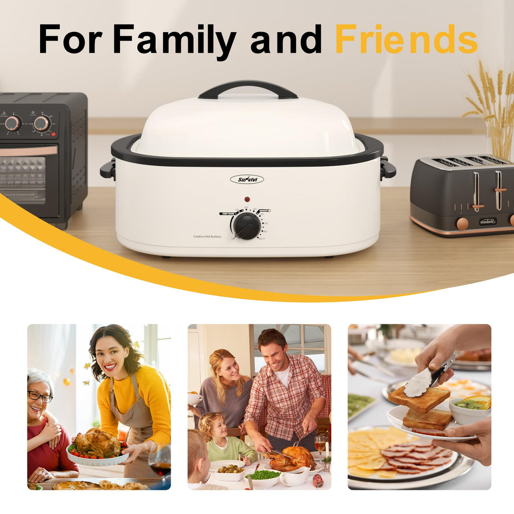 -Quart Electric Roaster Oven with Self-Basting Lid  DefrostWarm Function White