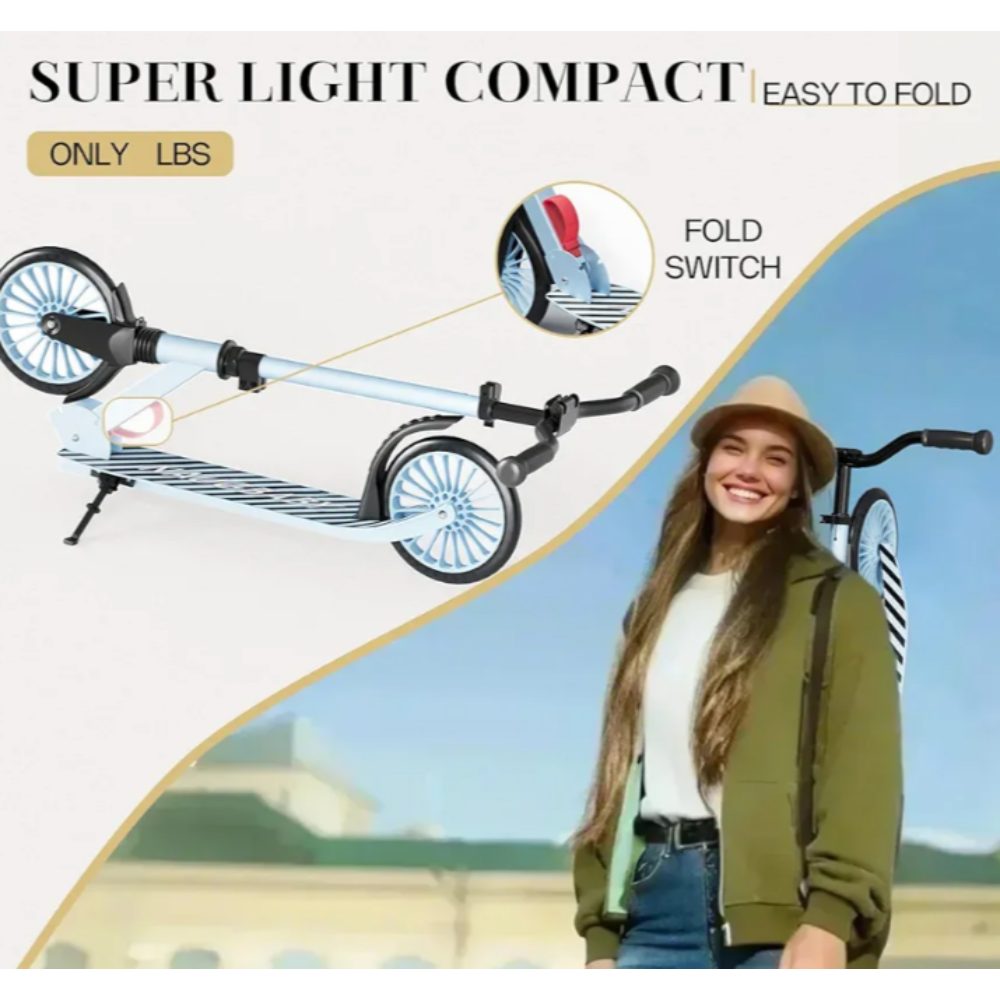 Folding Kick Scooter for Kids Adults Adjustable Height Blue