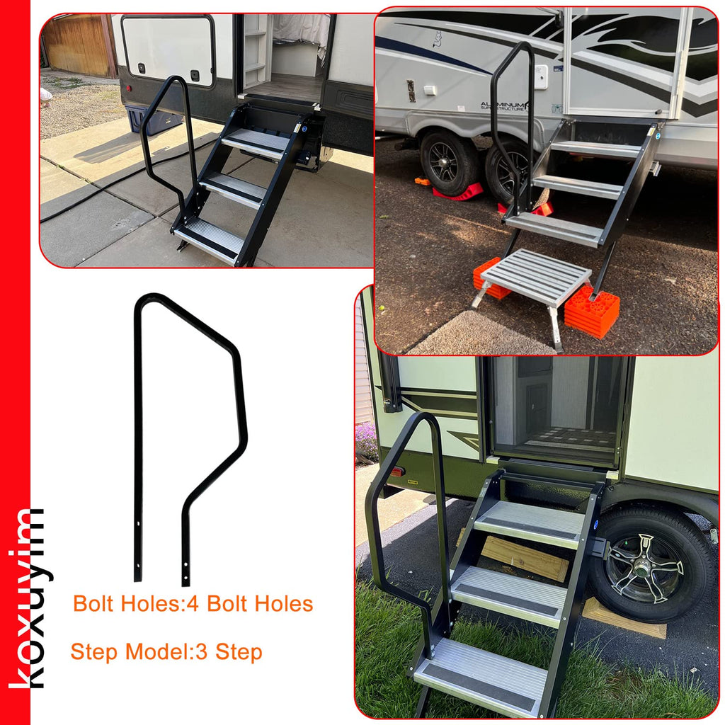 Black RV Entry Step Handrail for Step Above 2nd Gen 3-Step RV Steps