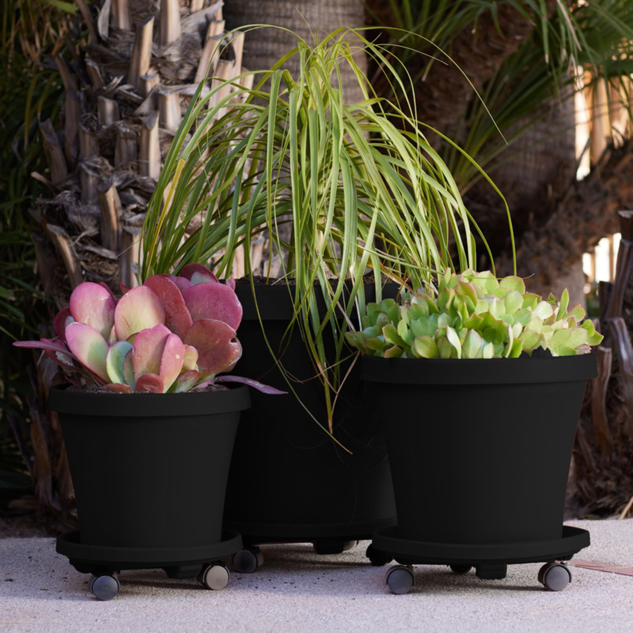 Round Planter Caddy with Wheels 16 Black 125 lb Capacity