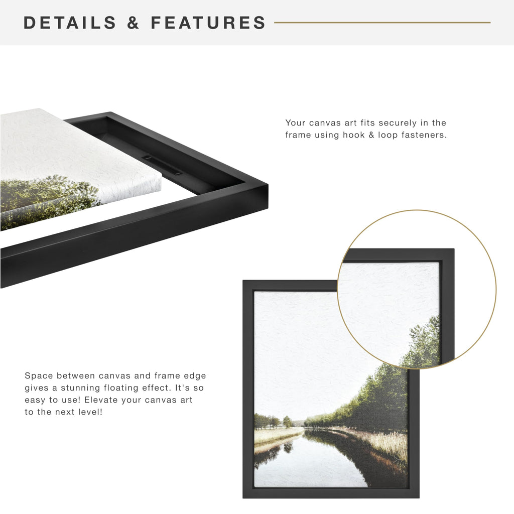 MCS Canvas Float Frames 8x10 Frame, Black Frame for Finished Canvases, Vertical & Horizontal Wall Hanging Frame with Adhesive for Canvas Paintings (1-Pack)