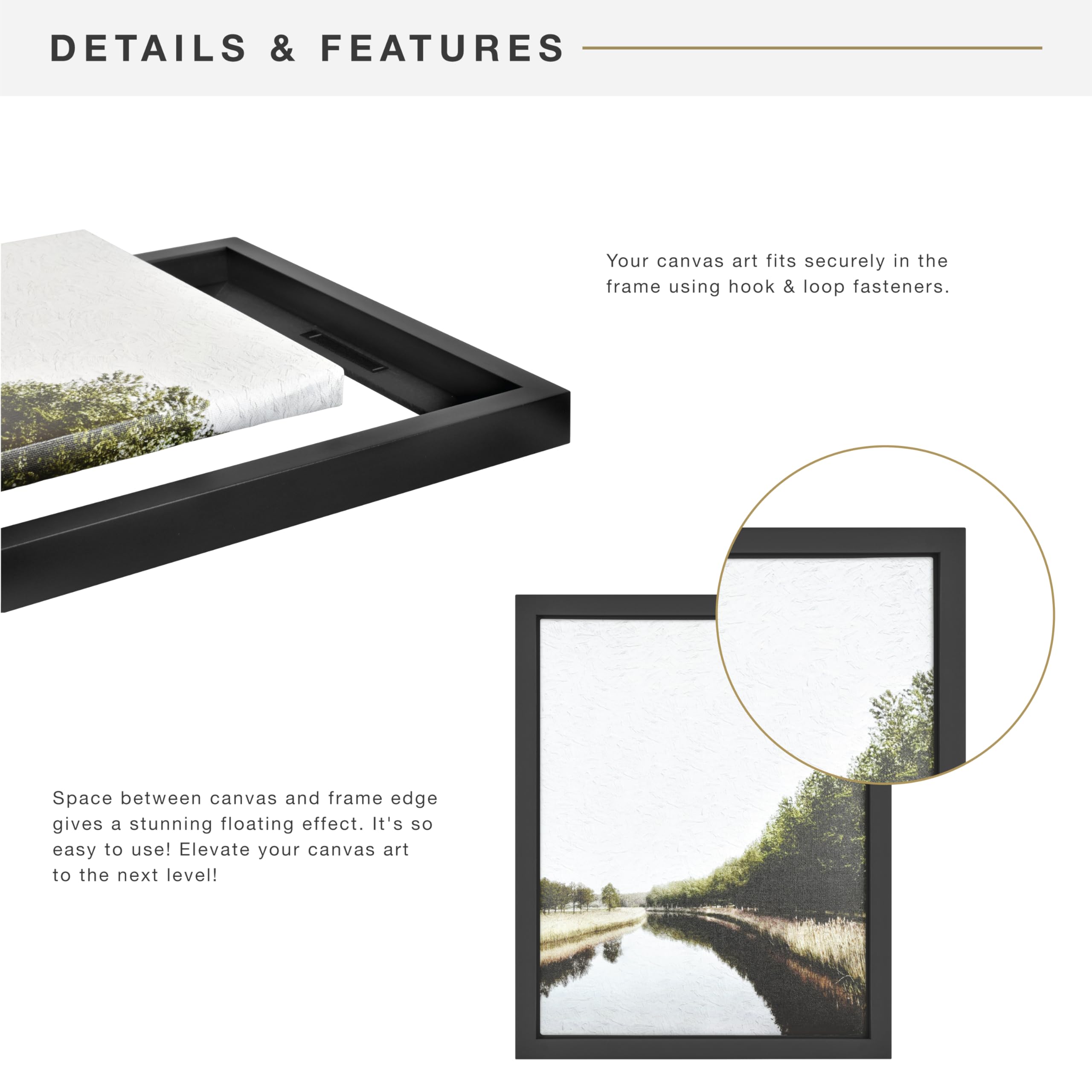 MCS Canvas Float Frames 8x10 Frame, Black Frame for Finished Canvases, Vertical & Horizontal Wall Hanging Frame with Adhesive for Canvas Paintings (1-Pack)