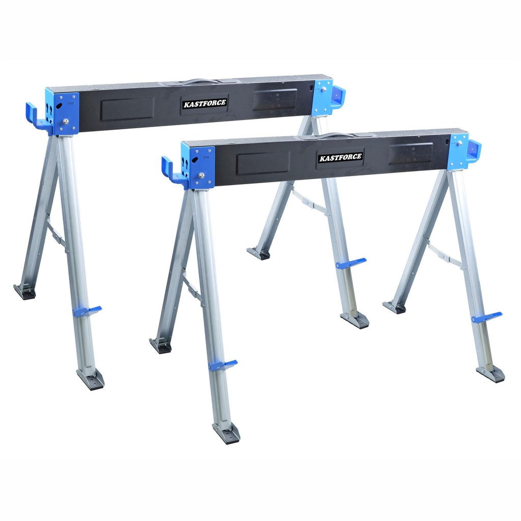 Heavy Duty Folding Sawhorse 2200 lb Capacity Twin Pack Blue KF3005