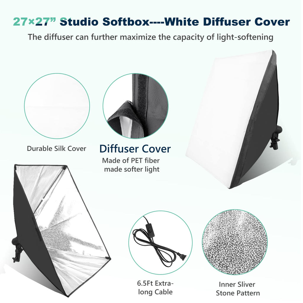 Open-Box New Torjim 2x 27 LED Softbox Photography Lighting Kit 3000-7500K.