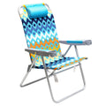 Blue Oversized 5-Position Reclining Beach Chair with Cup Holder High Back