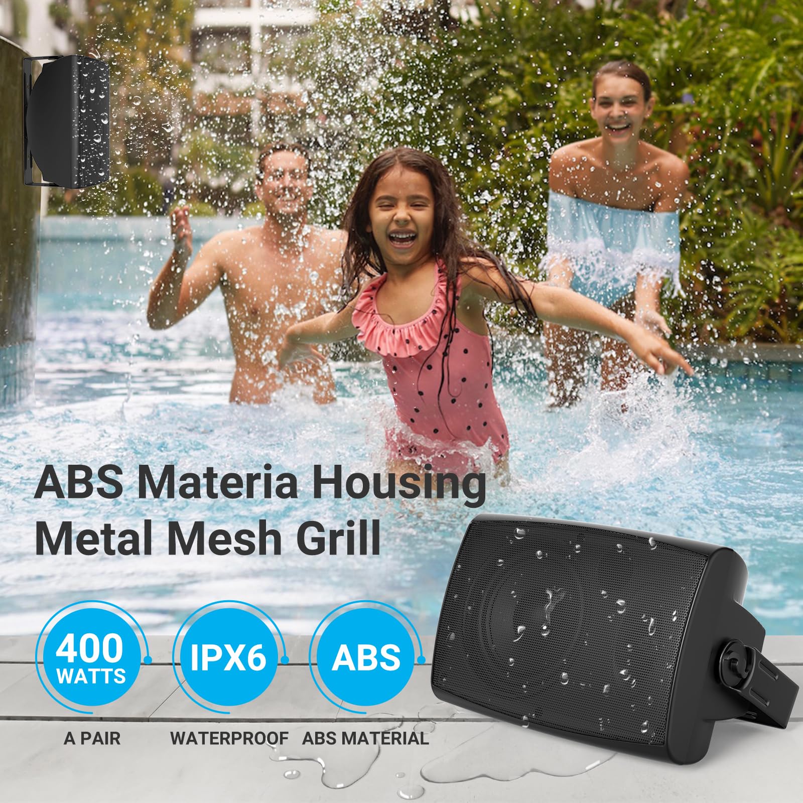 5 Inch Passive Outdoor Waterproof 400W 2-Way Wall Mount Speakers - Black $81.75