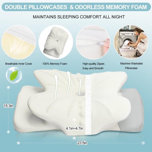 Cervical Pillow for Neck Contour Memory Foam Ergonomic Orthopedic Bed Pillow Queen