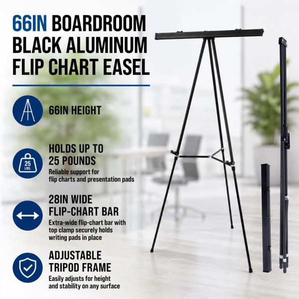 U.S. Art Supply 66" High Boardroom Black Aluminum Flip Chart Easel Retail $39.00