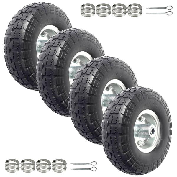 4-Pack 10-Inch Solid Rubber Tire Wheels 4.103.50-4 Flat-Free Replacement 58 Bearings
