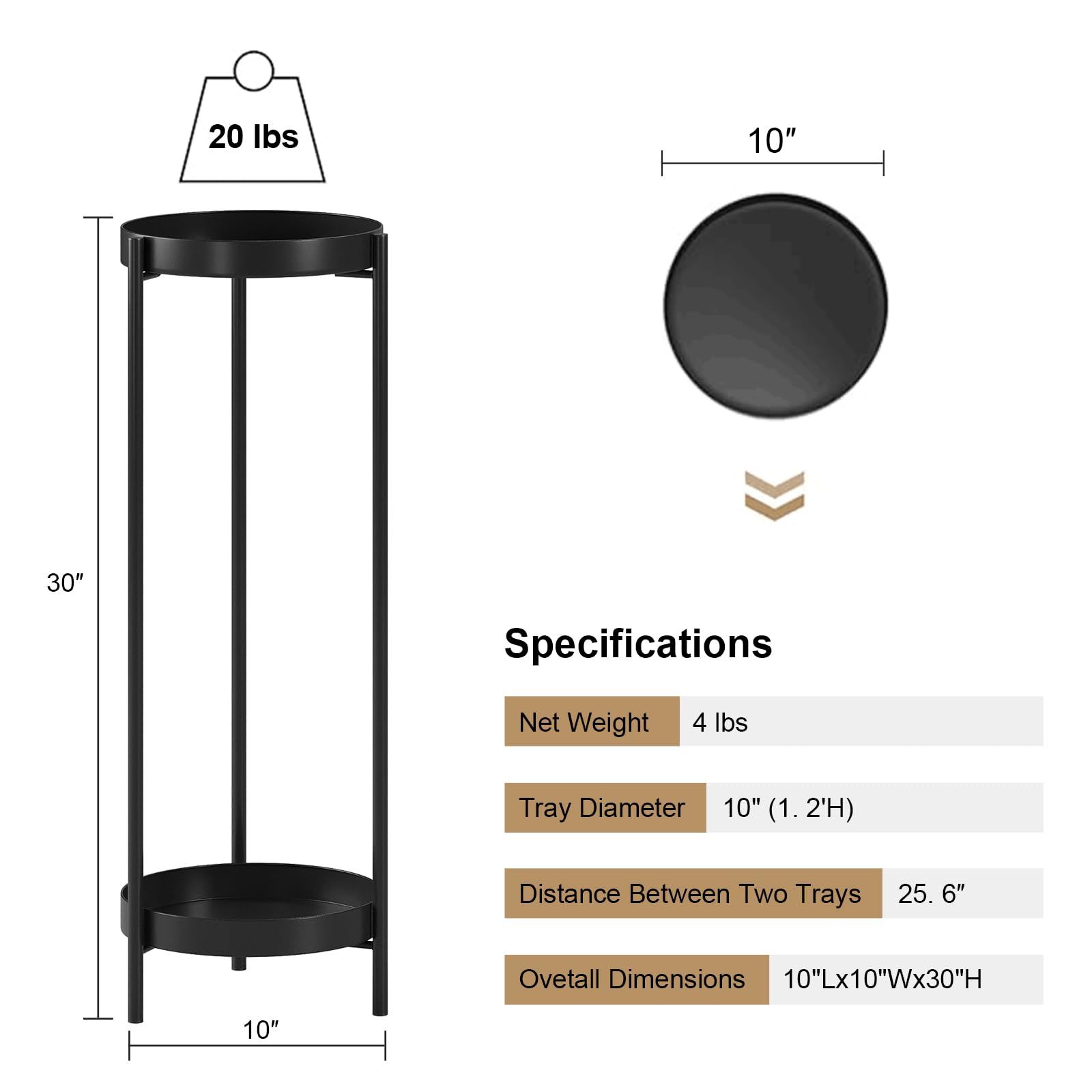 Black 2-Tier Anti-Rust Indoor Outdoor Plant Stand