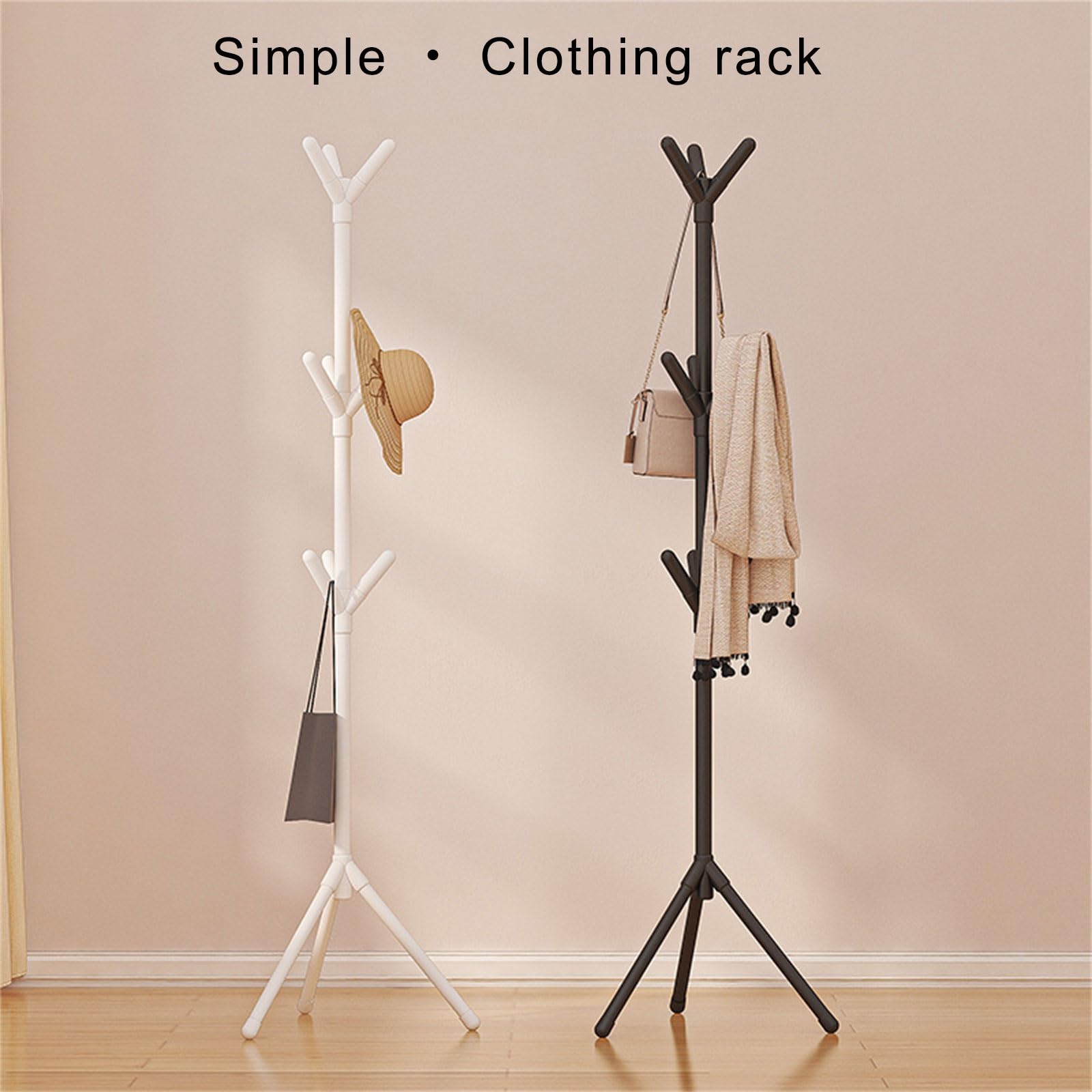 Black Freestanding Hall Tree Coat Rack with 3-Height Adjust  8 Hooks