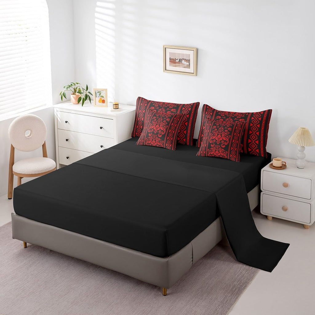 New RezsoyeN Red Damask Full Size 7-Piece Comforter  Sheet Set - Victorian Baroque