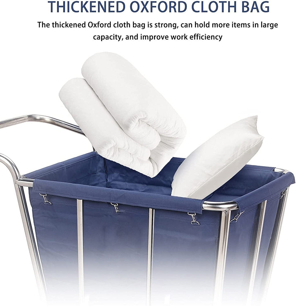 New frides 400L Heavy Duty Stainless Steel Rolling Commercial Laundry Cart with Removable Waterproof Canvas Liner - 440lbs Load Retail $179.00