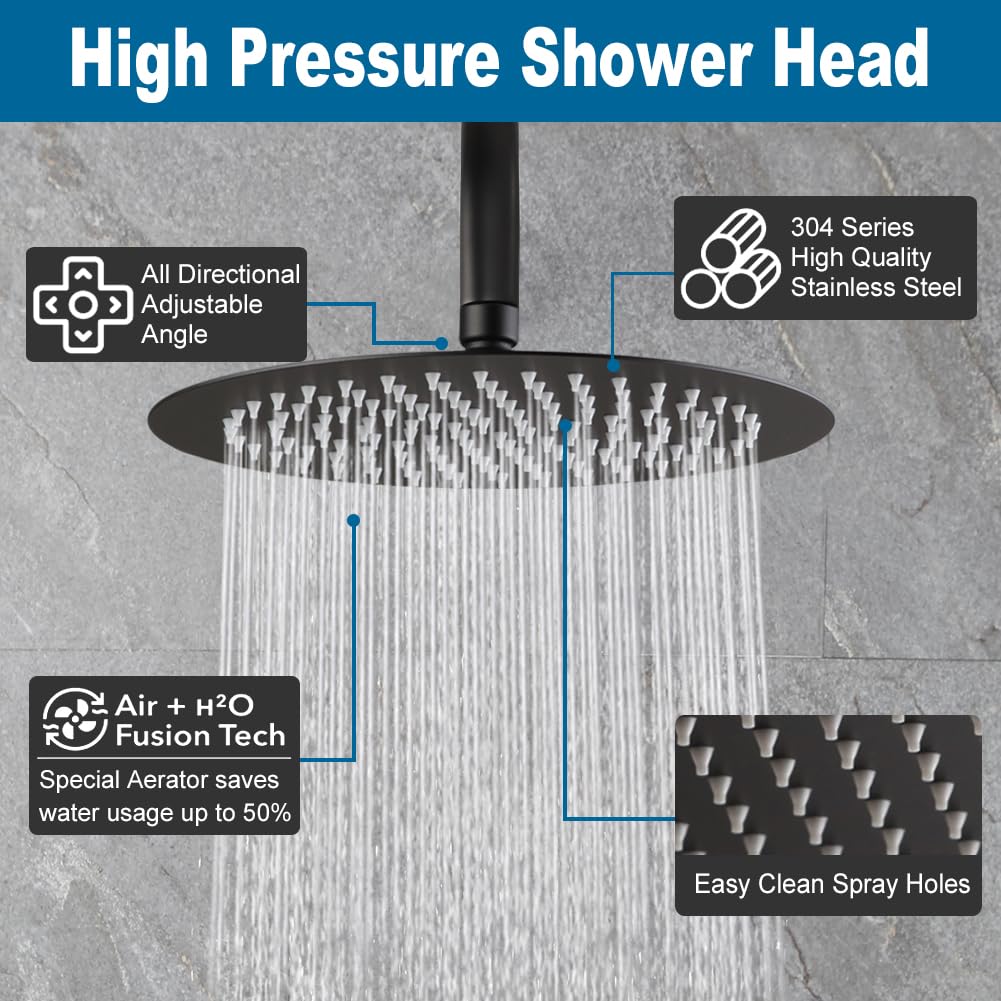 Matte Black Outdoor Shower Kit 2 Handle Wall Mounted w 8 Head  Handheld Spray