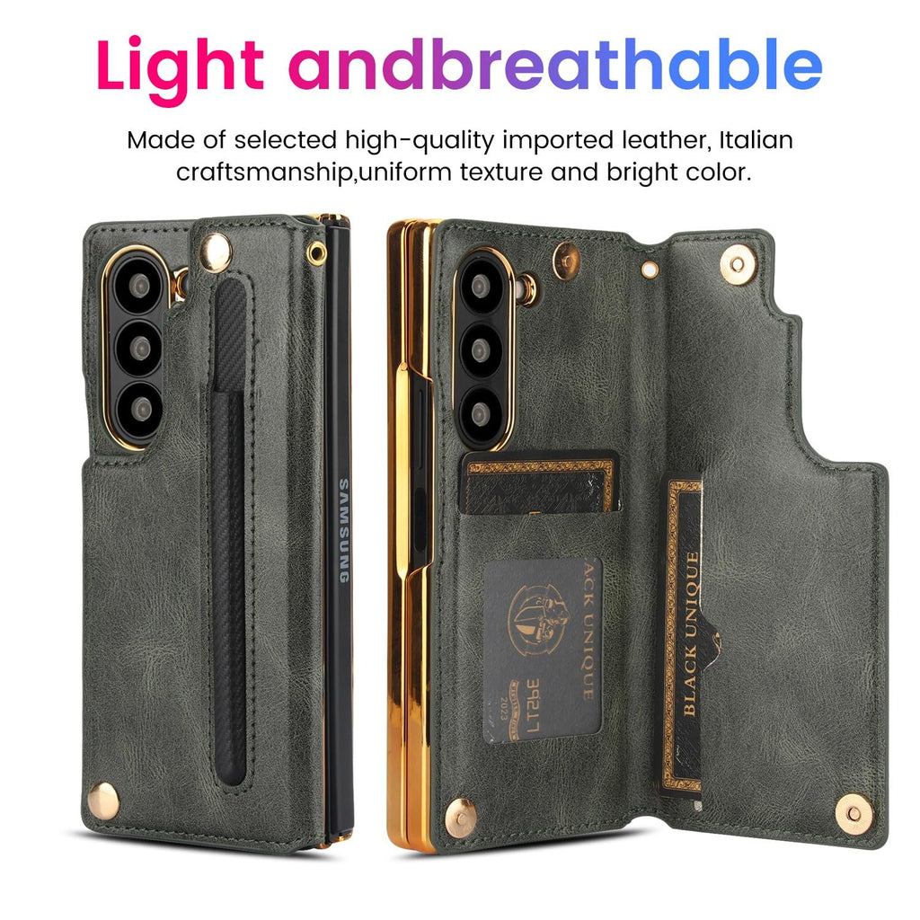 Green Samsung Galaxy Z Fold 6 Wallet Flip Case w S-Pen  Card Holder Screen Protector Kickstand