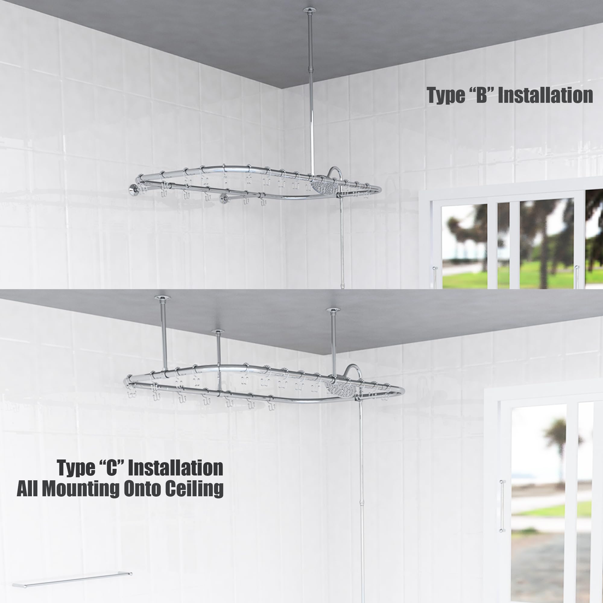 Clawfoot Tub Add-On Shower Kit with Faucet  48x27in Rectangular Rod - Chrome Plated