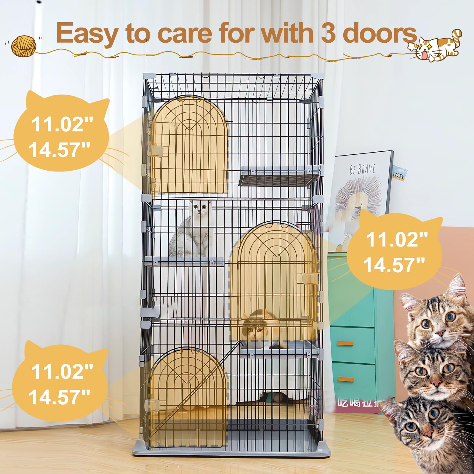 JaxSteam Cat Cage 3-Tier Indoor Cat Enclosure with Widen Bottom Buckle & Reinforced Locking Clamps DlY Cat Playpen for 2-3 Cats & Small Pets,30" Lx 20" W X 52.5" H (Grey, Three-Tier52.5") Retail $109.00