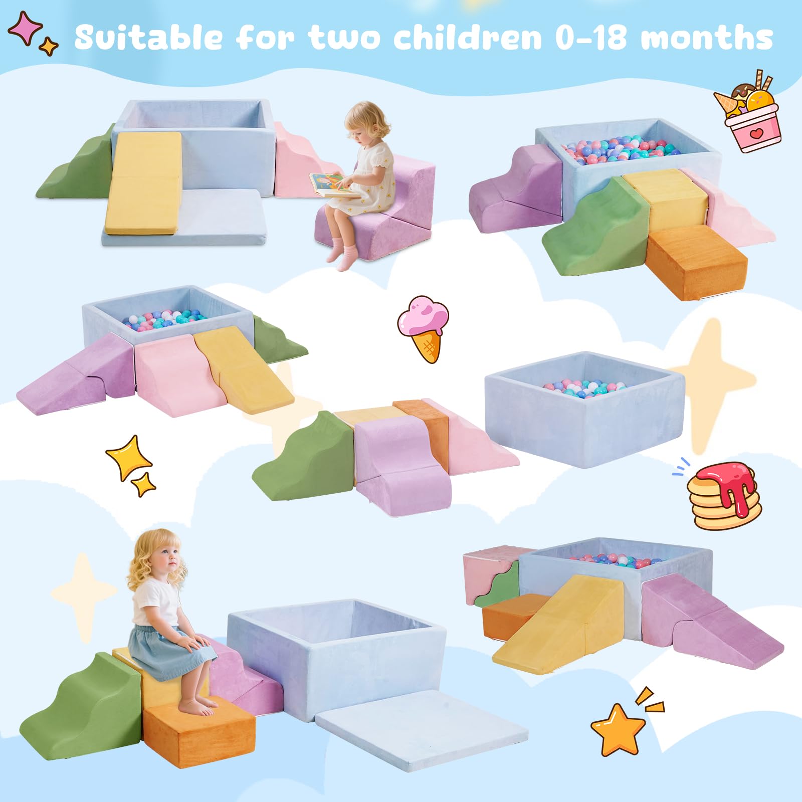 Pastel Foam Toddler Climbing Playset with Ball Pit