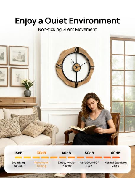 MASHI 20" Wall Clock for Living Room,Non Ticking Silent Battery Operated Retail $39.00