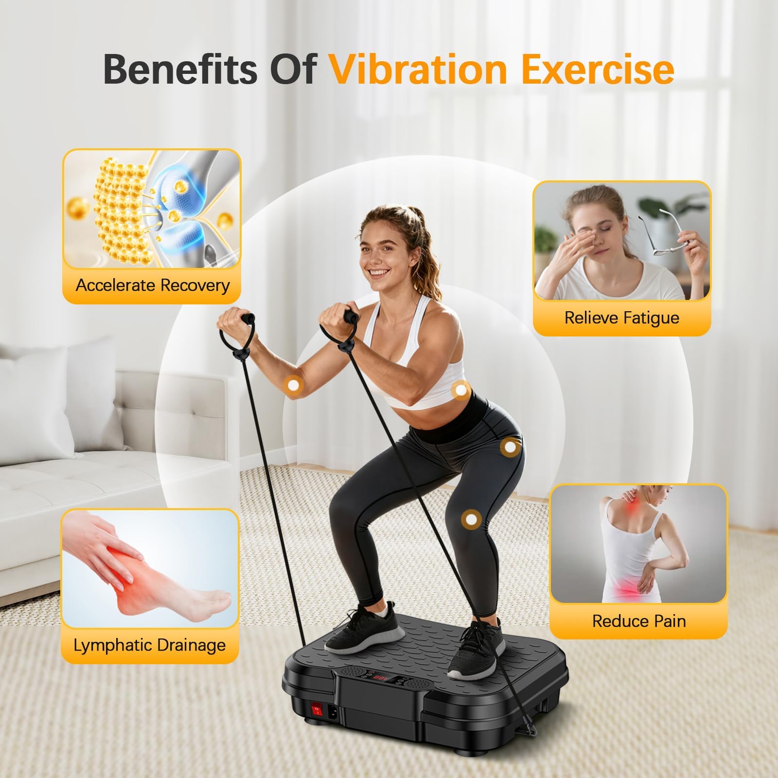 Black Vibration Plate Exercise Machine 250 Speeds 500 lbs Capacity Full Body Workout
