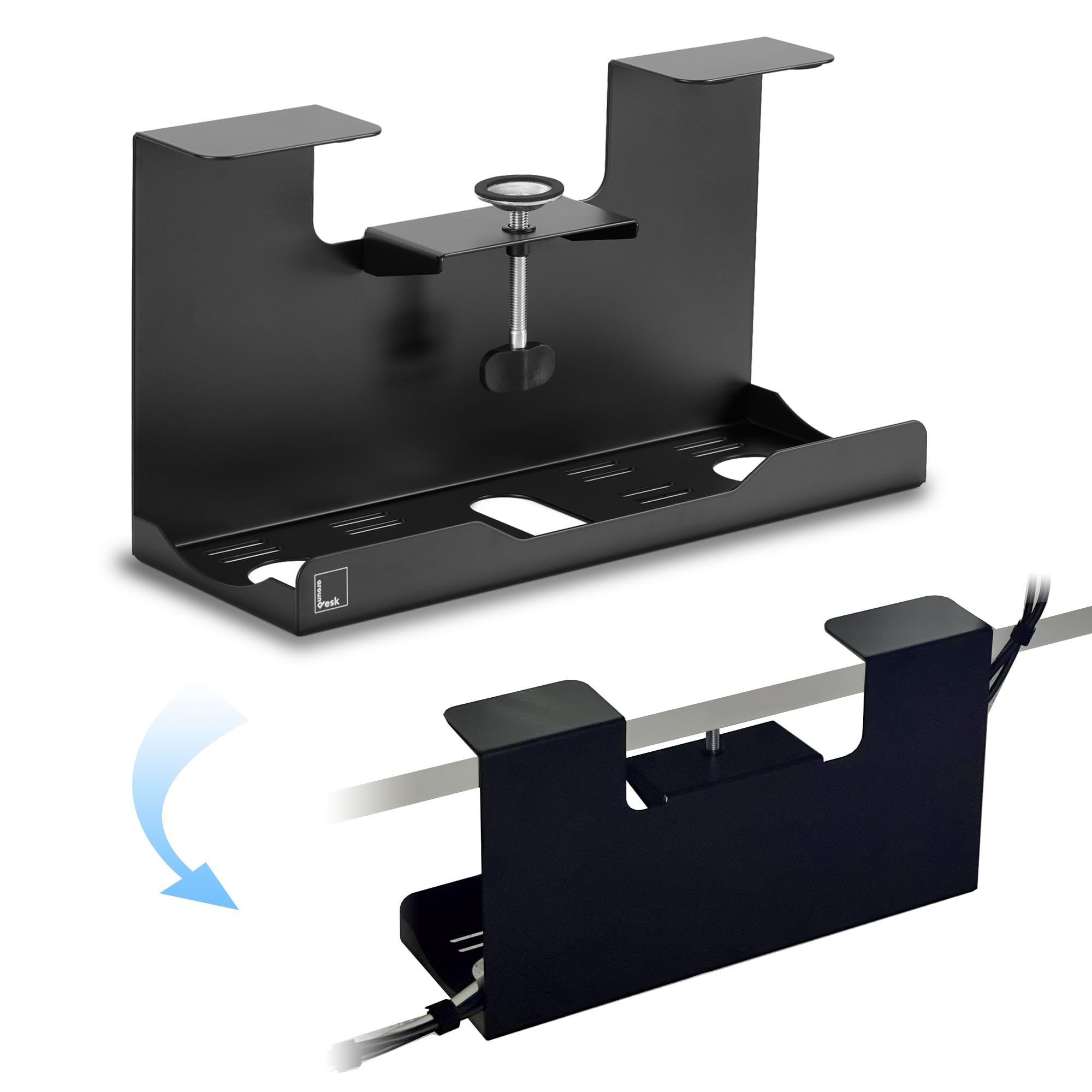 New As-Is Aroundesk 17x9 Heavy-Duty Clamp-On Under Desk Cable Management Tray. Retail $39.00