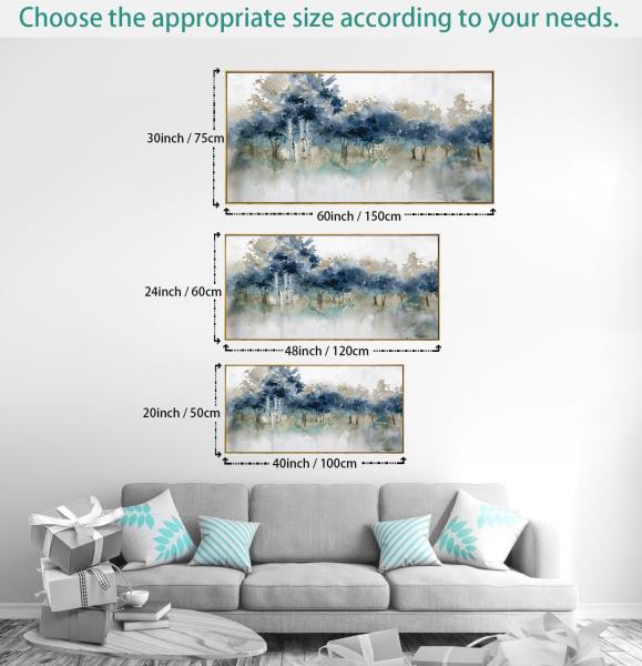 Modern Landscape Canvas Wall Art Ink Tree Painting 24x48 Framed