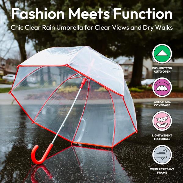 Clear Bubble Rain Umbrella with Dome Canopy and Lightweight Wind Protection
