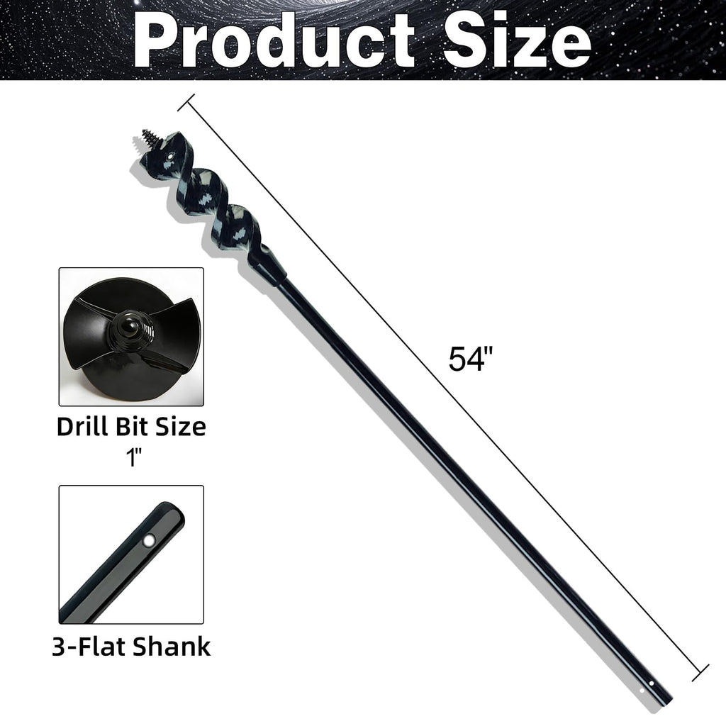 Flexible Installer Drill Bit - 1 Auger Fish Eye Hole Anti-Slip 3-Flat Shank