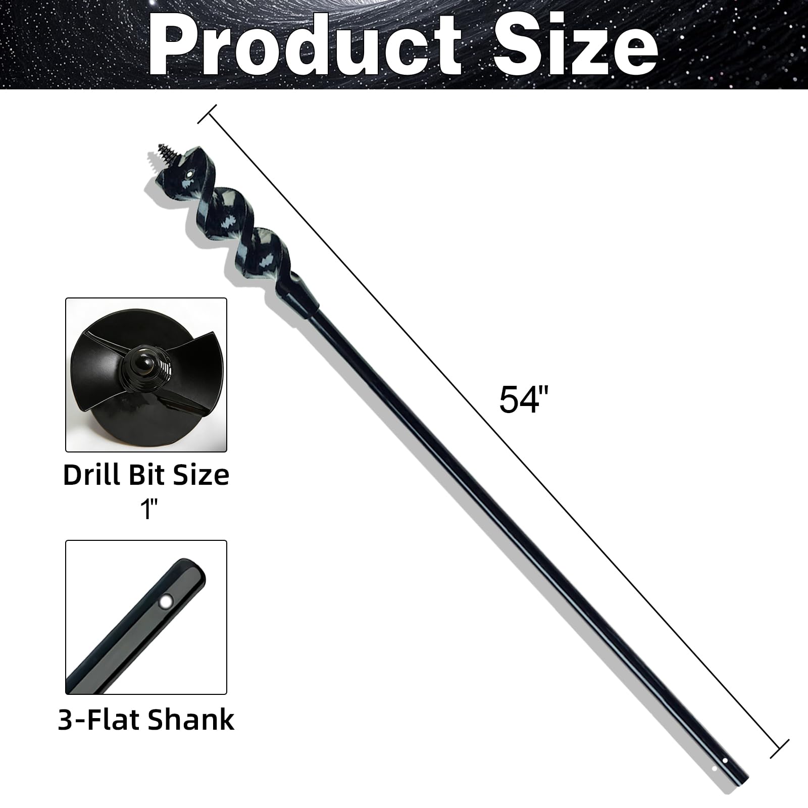 Flexible Installer Drill Bit - 1 Auger Fish Eye Hole Anti-Slip 3-Flat Shank