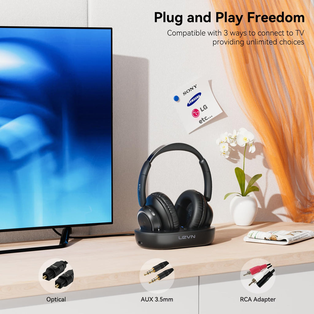 Open-Box New LEVN LE-HS018Lpn Wireless TV Headphones with Bluetooth 5.2  Low Latency - Over-Ear Retail $69.00