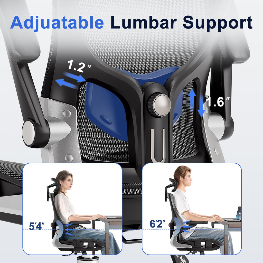 Open-Box New marrap Black Ergonomic Mesh Office Chair with Adj. Lumbar  3D Armrests.