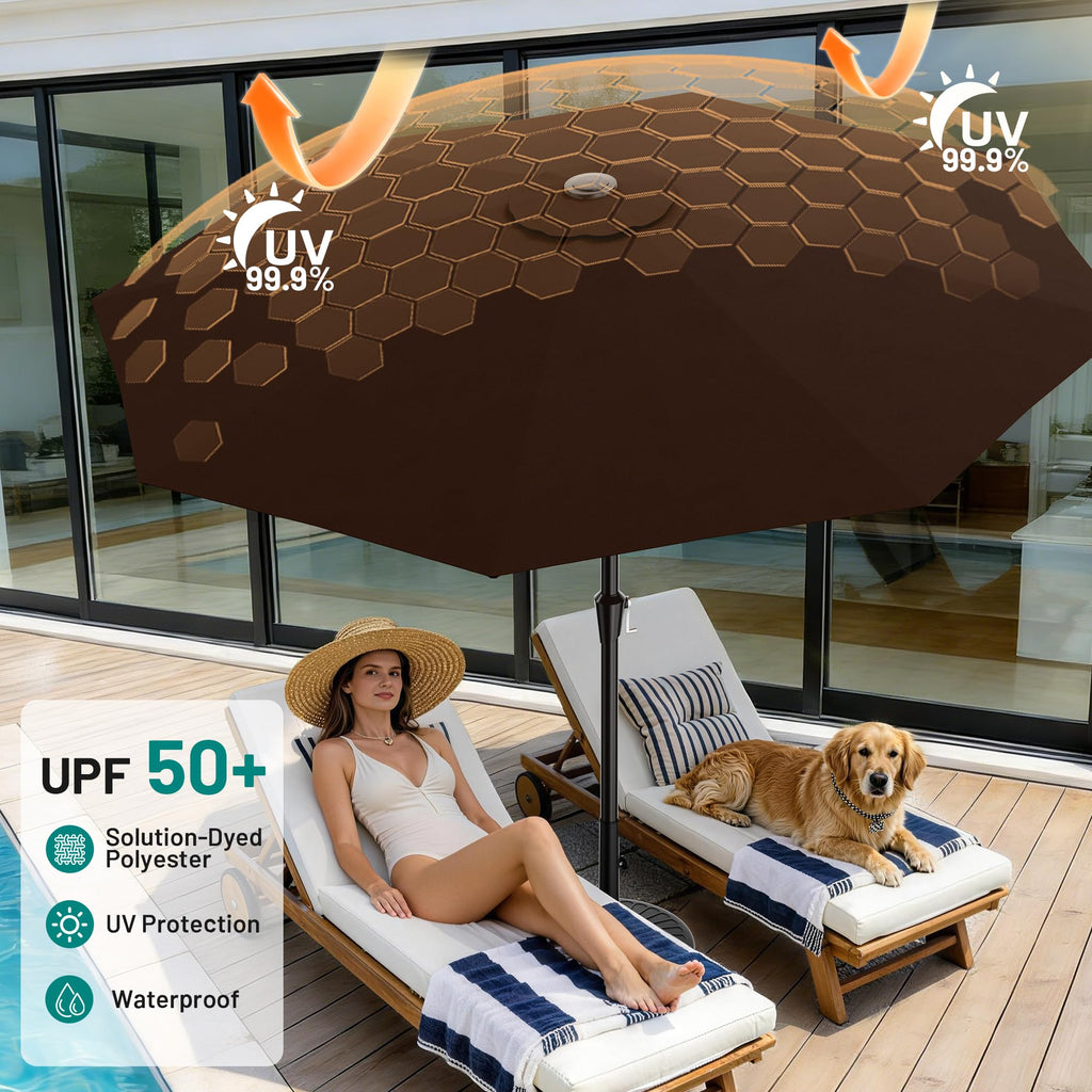AreShark 10 FT Outdoor Patio Umbrella, Patio Table Umbrella with Push Button Tilt and Crank, Outdoor Patio Umbrellas with 8 Fiberglass Ribs, Patio Umbrellas for Market, Garden, Pool (Brown) Retail $75.00