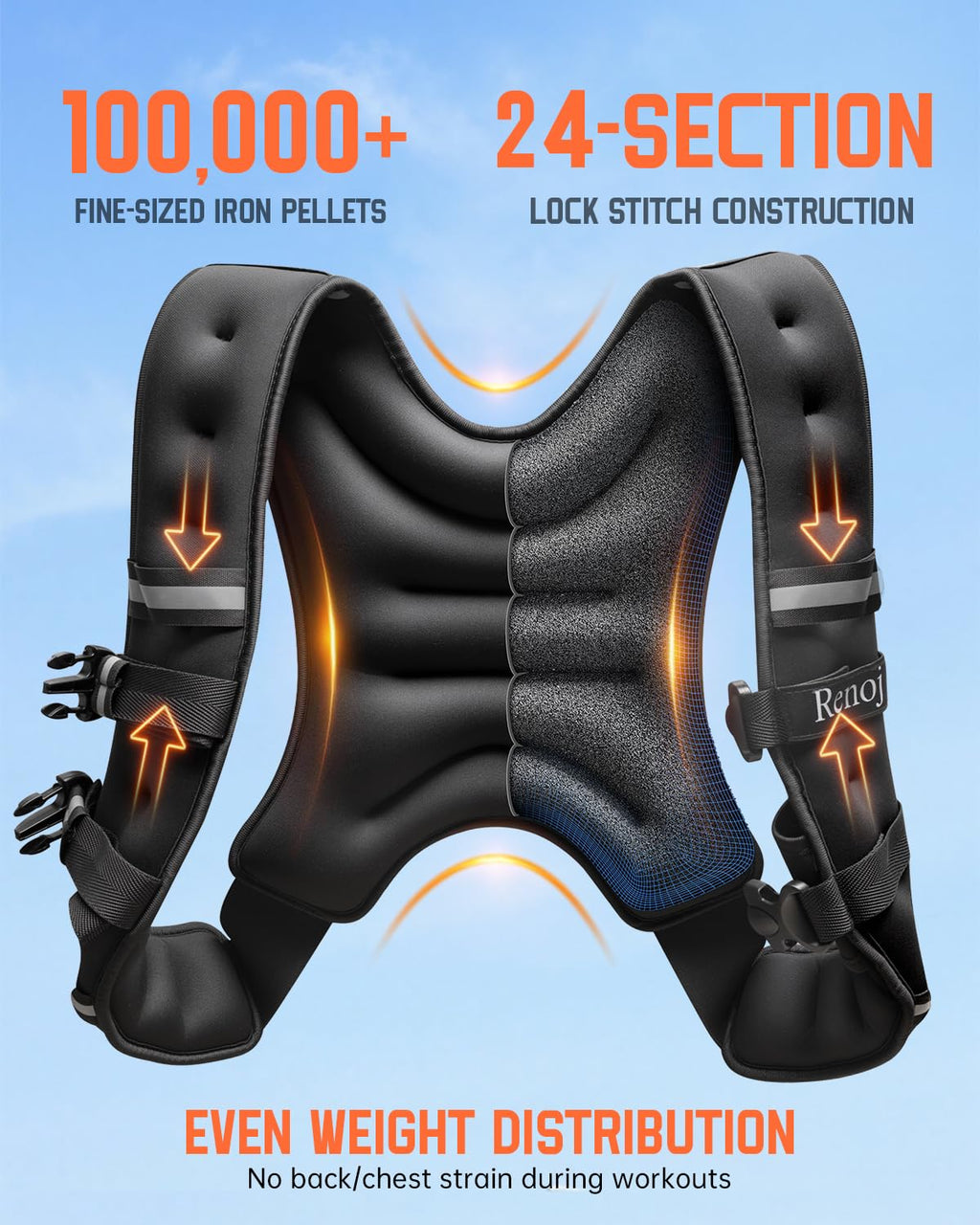 Renoj 20lb Weighted Vest for Men  Women w Reflective Strips