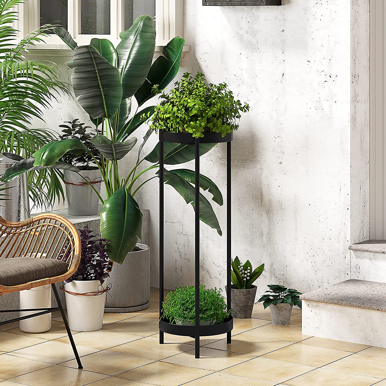 Black 2-Tier Anti-Rust Indoor Outdoor Plant Stand
