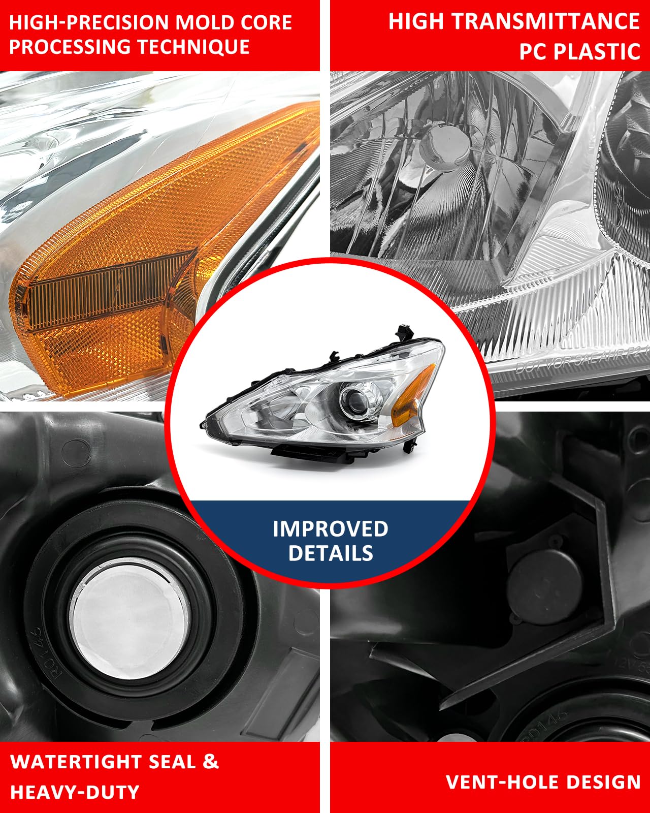 Headlight Set for Nissan Altima 2013-2015 Chrome