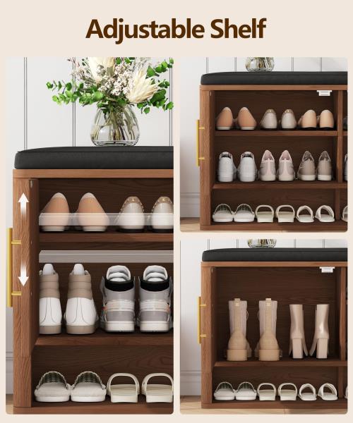 Fluted Shoe Storage Bench with Adjustable Shelves Walnut